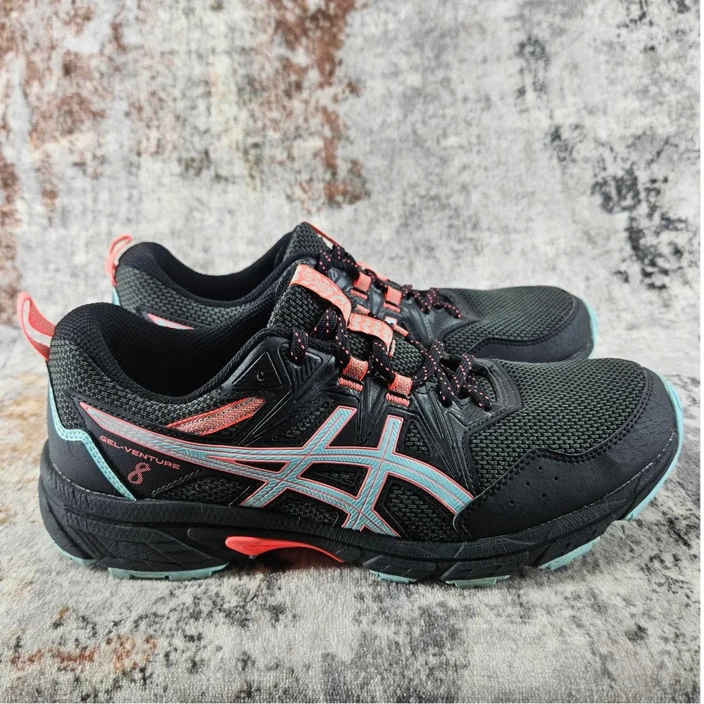 Asics Gel Venture 8 Sneakers Womens 10 Black Aqua Trail Running Shoes‎ 1012A708